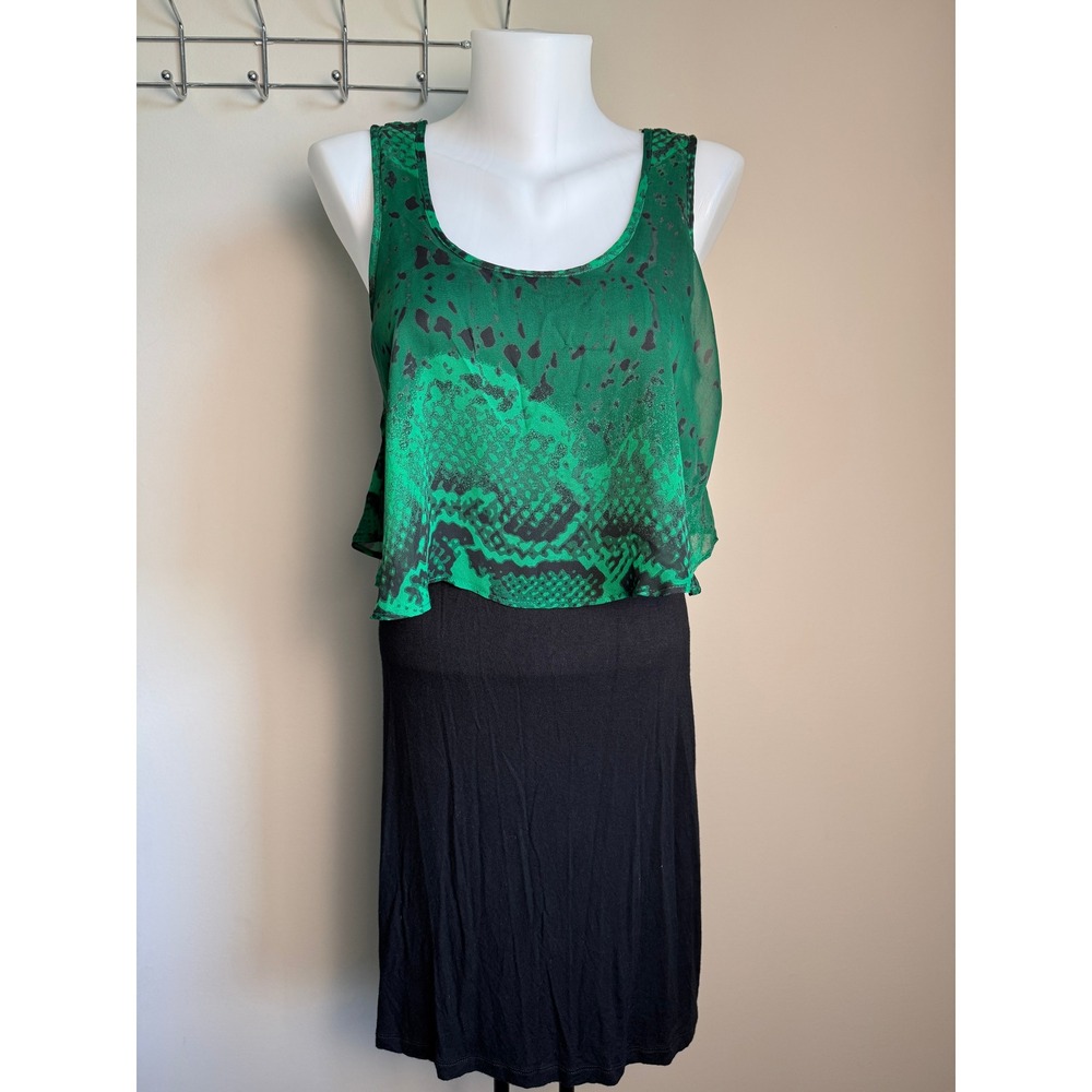 GB Green Snakeskin Overlay Strappy Back Shift Dress M Animal Print Party Y2K